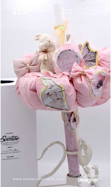 Lumanare botez roz cu iepurasi Spring Bunny 3